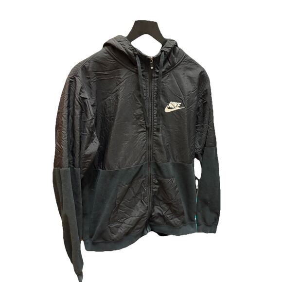 Nike Jackets & Blazers - Nike Full Zip Hoodie Jacket Men’s Large Black Windbreaker Fleece Hybrid Swoosh